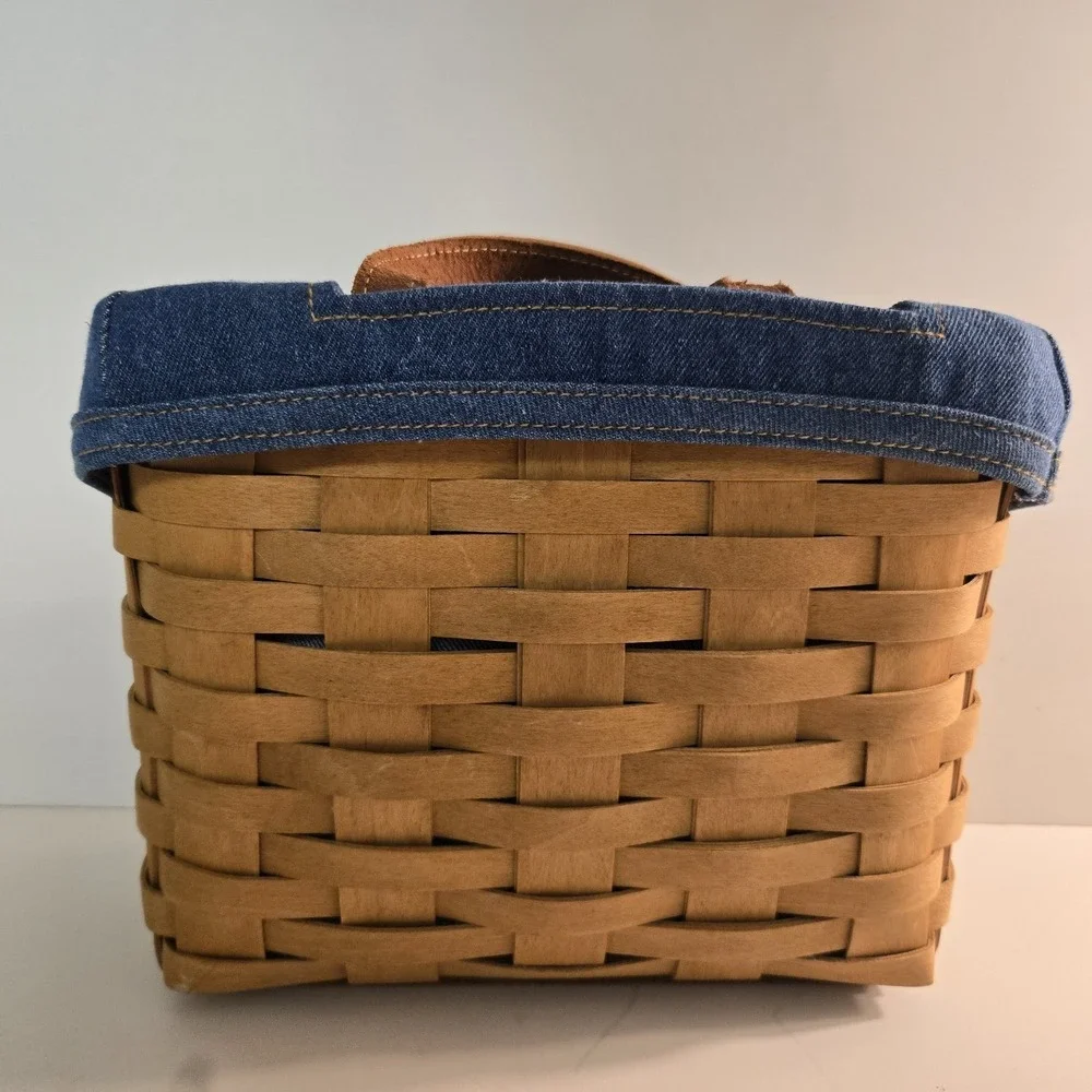 Longaberger Sm Wall Pocket Basket Denim Liner Protector 2005 Leather 9x8x4.5 NEW